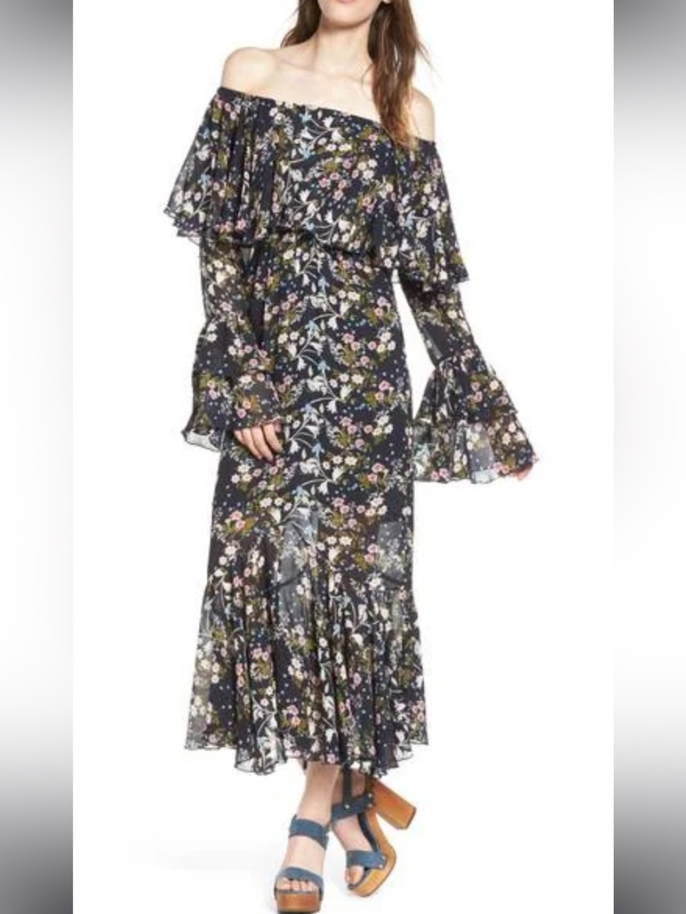 NWT Style Keepers Off-Shoulder Floral Ruffle Maxi Dress